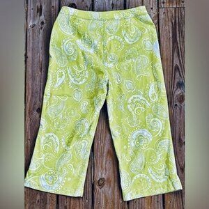 Chico's Lime Green White Print Capri Pants Large
